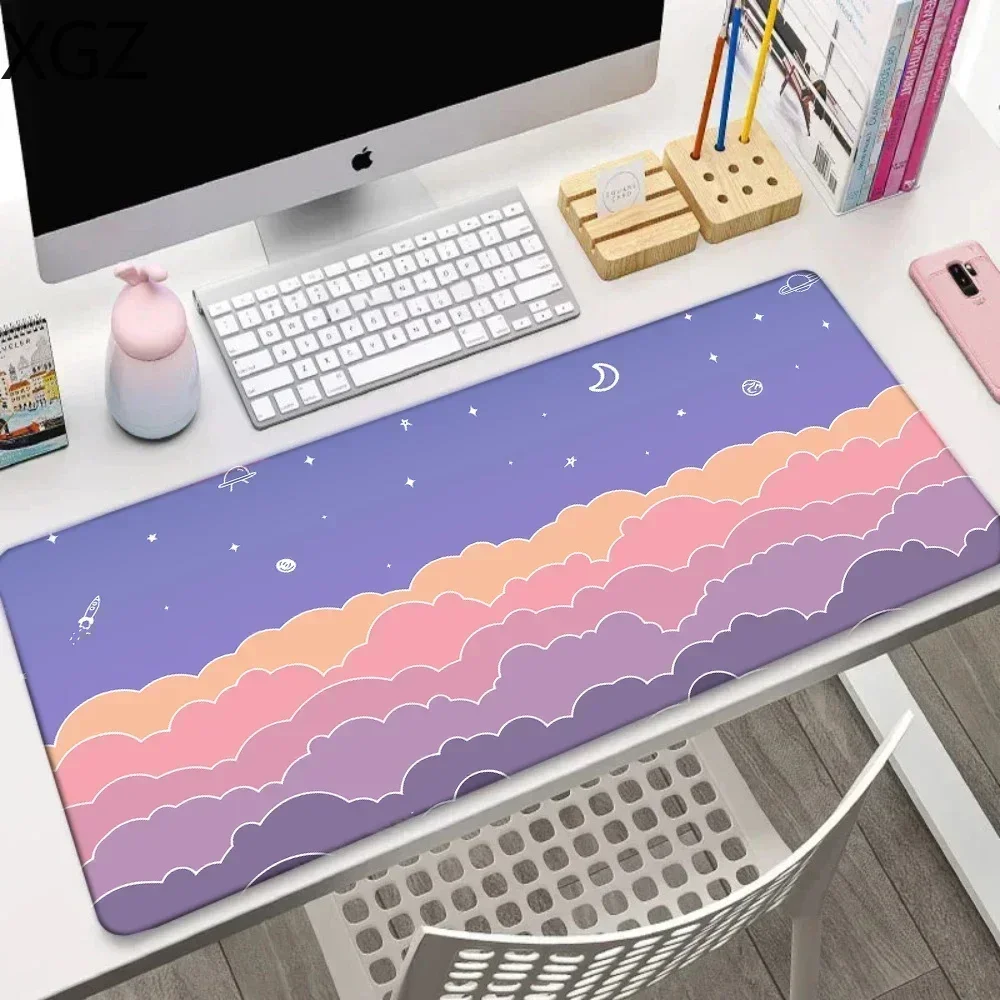 Large Size 40x90cm Pink MousePads Cute Pastel Clouds Deskmats Xs Kawaii Purple Rugs Mice Table Pad Extended Gaming Keyboard Mats