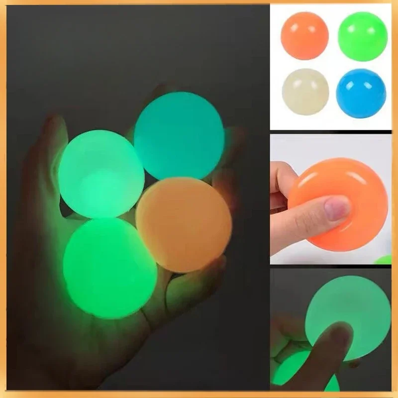 10/5Pcs Luminous Sticky Ball Glow in The Dark Ball Throwing Indoor Decompression TPR Sticky Balls Target Ball Kids Sticky Balls