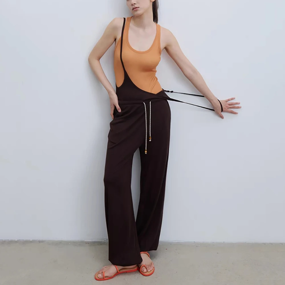 

Cotton Acetate Blend Women's Strappy Pants Y2k Beaded Tie Waisted Elegant Commuter Straight Pants 2025 Early Autumn New