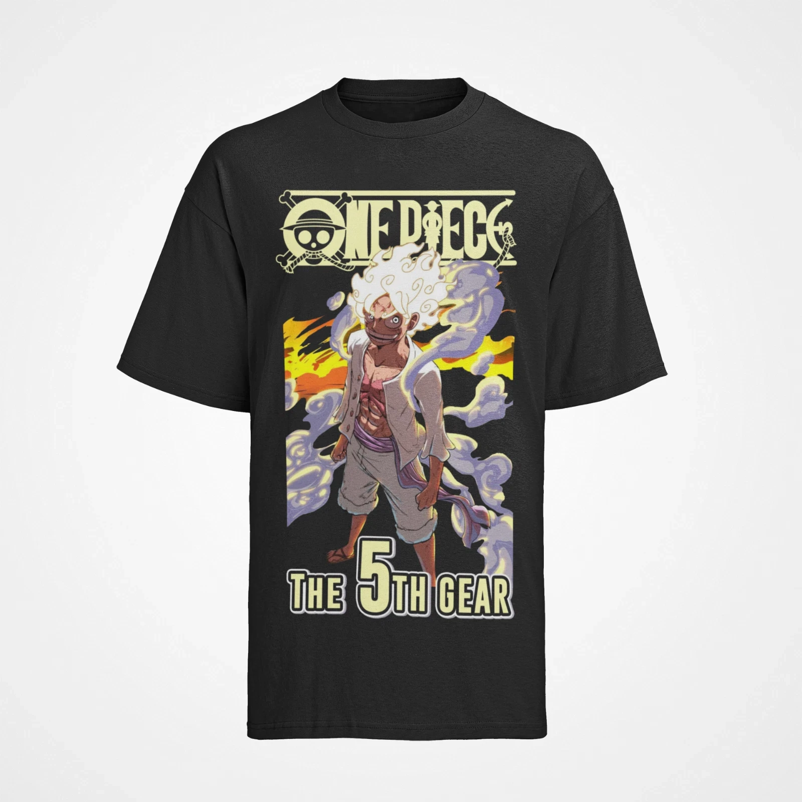 Camiseta de algodón orgánico para hombre, Anime One Piece Gear 5 Monkey D. Luffy, ropa de calle, Top de cuello redondo de alta calidad para hombre y mujer