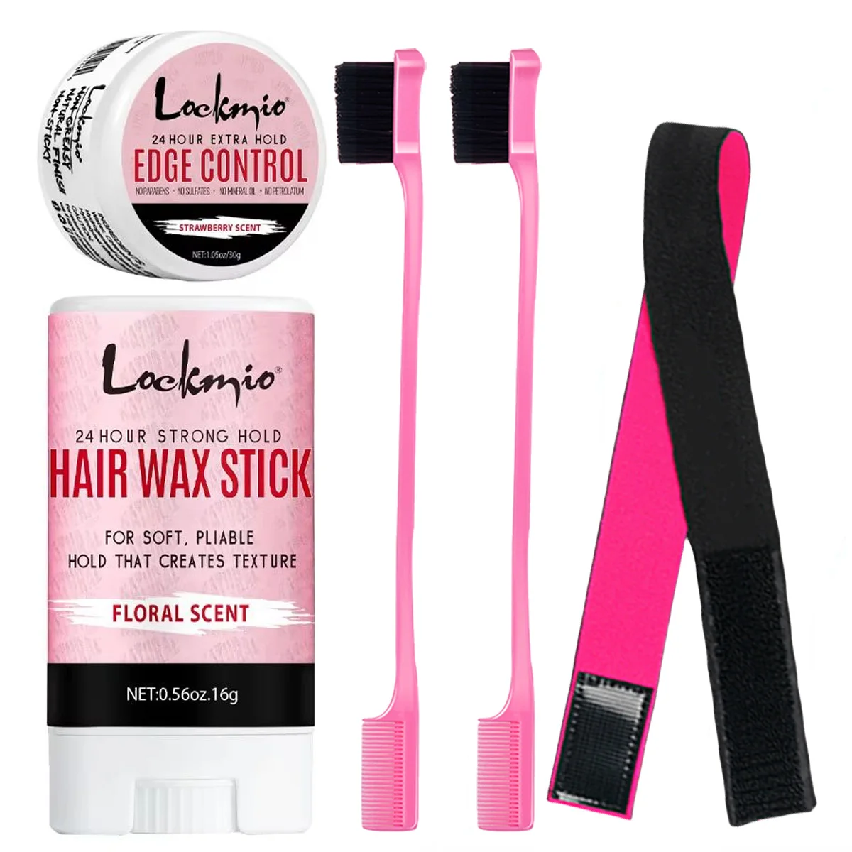 LOCKMIO 16g Messy Hair Strong Hold Hair Wax Stick 30g Edge Control Gel Wig Styling Solid Wax Baby Hair Pomade and Brush Hairband