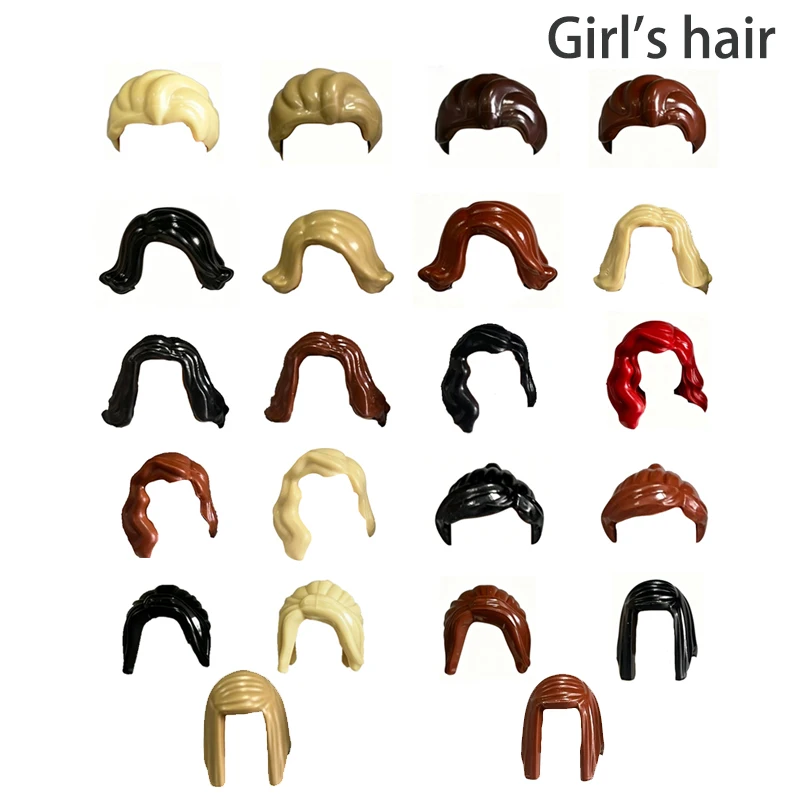 MOC City Building Blocks Character Hairstyles Curly Hair Boys and Girls Black Brown Gold Red Hair Parts DIY Compatible Toys