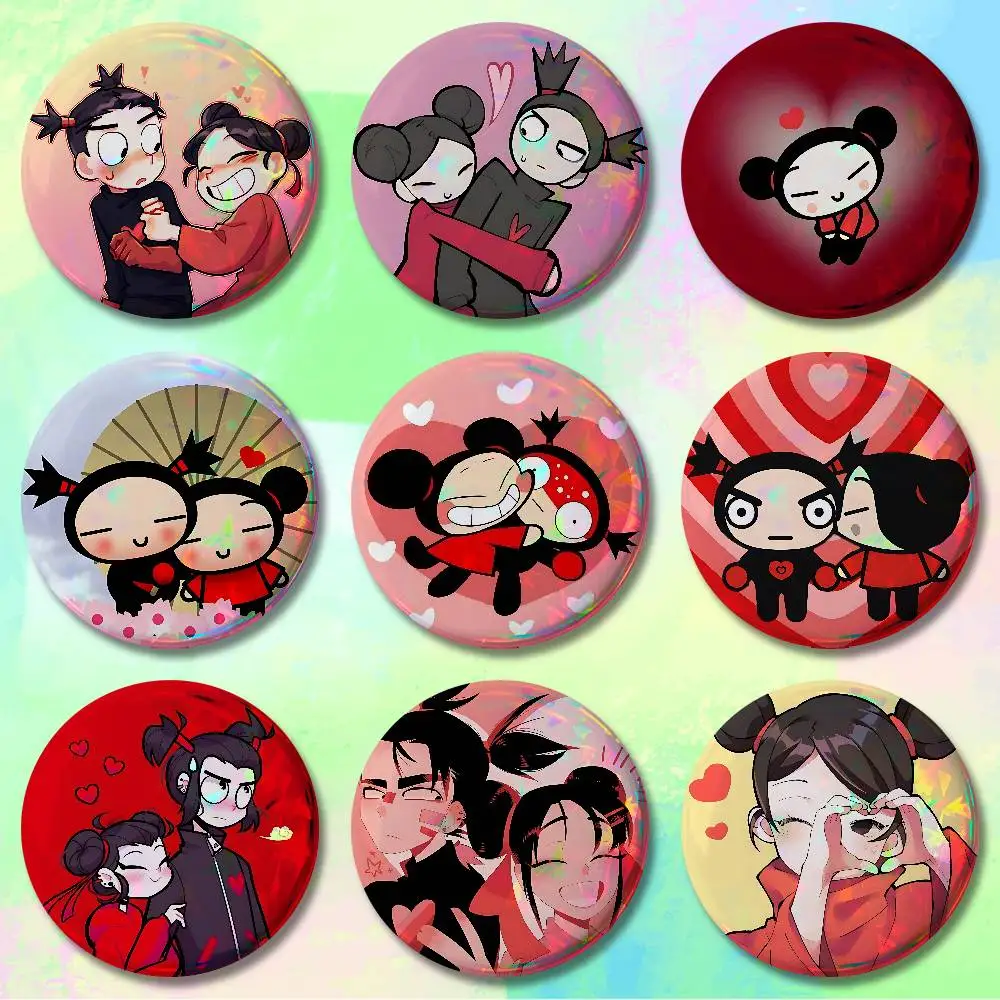 

Cute P-Pucca Love G-Garu Enamel Pin Tinplate Round Brooch Cosplay Nijigen Otaku Culture Badges 58mm 44mm 32mm 75mm 25mm