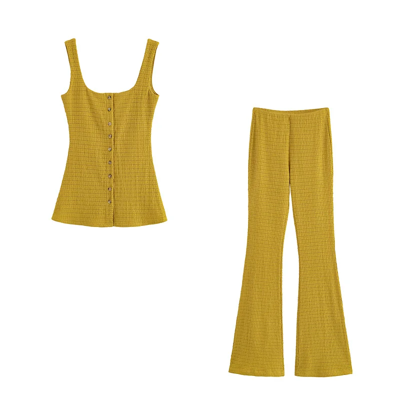 

Women's suit New summer 2025 Square neck, wide shoulder strap, sleeveless top, flared pants set Slim Personality and fashion