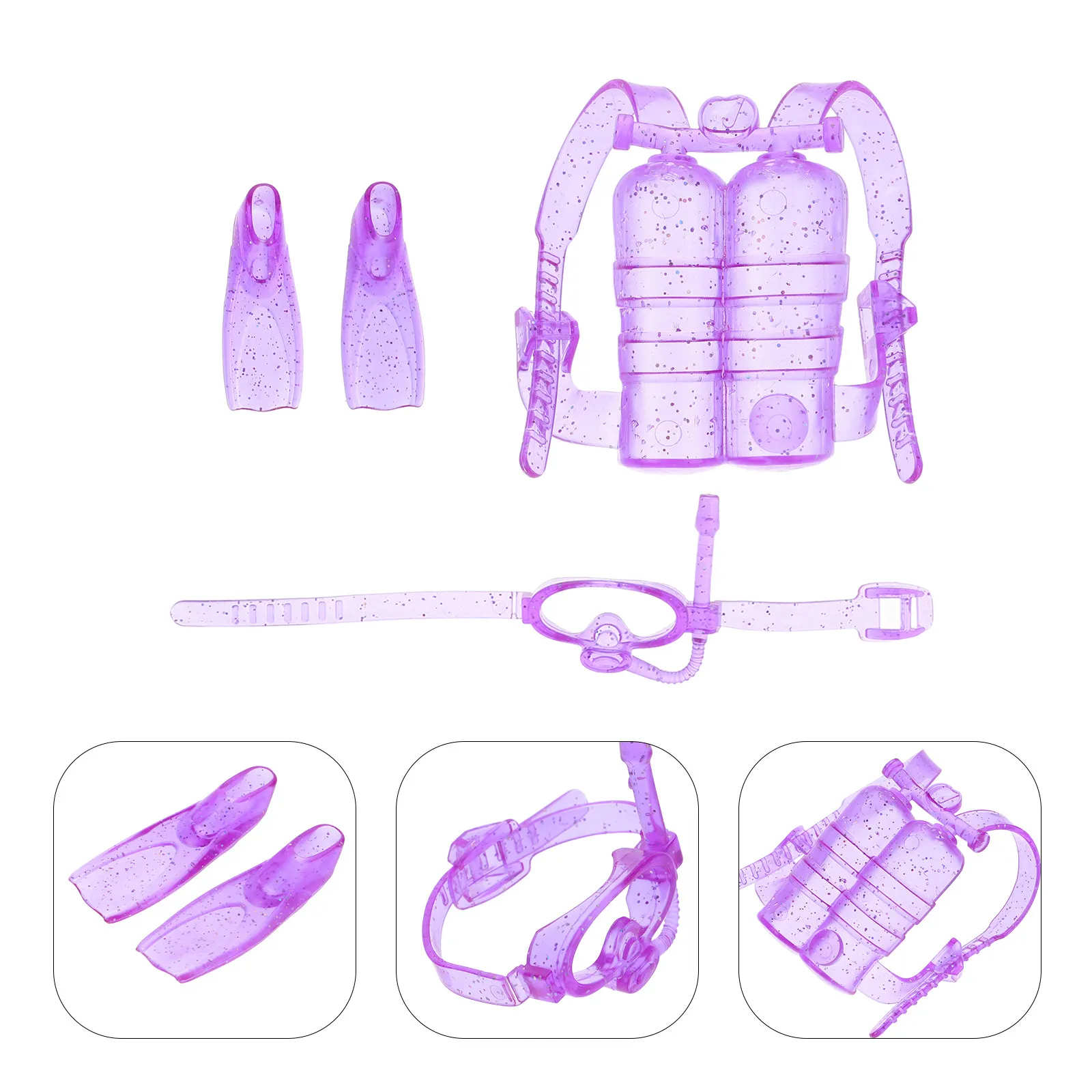 

4Sets Plastic Mini Diving Kit Small Diving Goggles Oxygen Tank Flippers for 11 Inch Figures Authentic Underwater Adventure Play