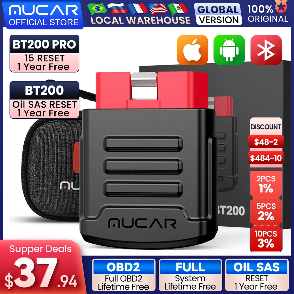 MUCAR BT200 Automotive Diagnostic Tools Obd 2 Bluetooth Wifi Scanner for All Cars Auto Obd2 Tester 15 Resets Diagnosis