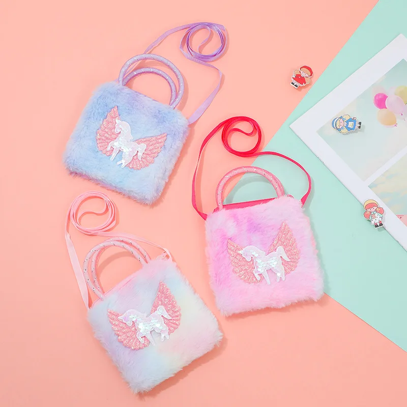 Kinder Unicorn Cartoon Pluche Schoudertas Meisjes Crossbody Tas Kids Munttas Nul Portemonnee Meisje Kleine Vierkante Tas Mini Tas