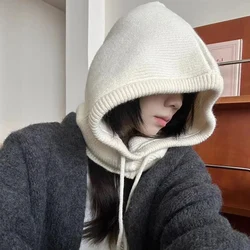 Winter Balaclava Hats For Women Men Unisex Knitted Hooded Caps Outdoor Warmer Drawstring Hats Neck Collar Beanies Caps