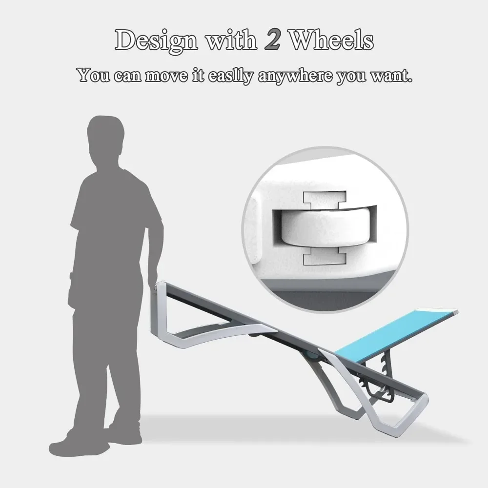 Chaise Lounge - Aluminum Adjustable Patio Lounge,Plastic Pool Lounge Chair (2 Aqua Lounges W/Table)
