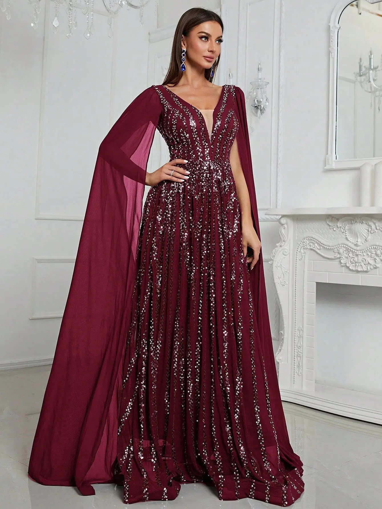 LZPOVE Luxury Evening Dresses for Women 2024 V Neck With Jacket Sequined A-line Formal Prom Dress Long Dress Dubai Party Gown