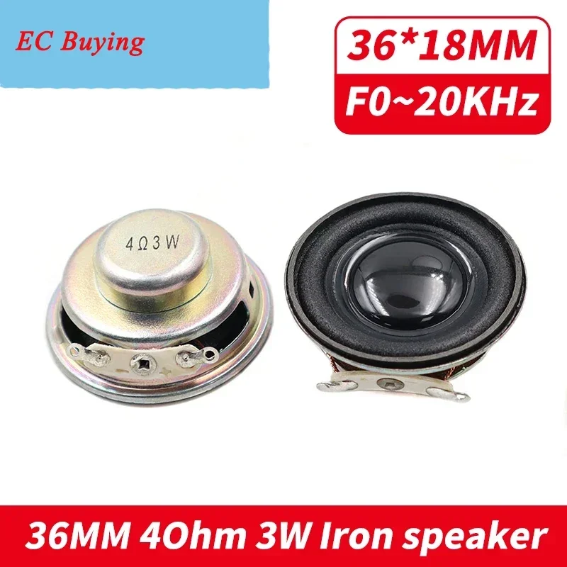 2Pcs 36MM Mini Portable Iron Case Speakers 4 Ohm 3W Full Frequency Stereo Sound Small Hifi 36 MM 4Ohm 3 Watt Speaker