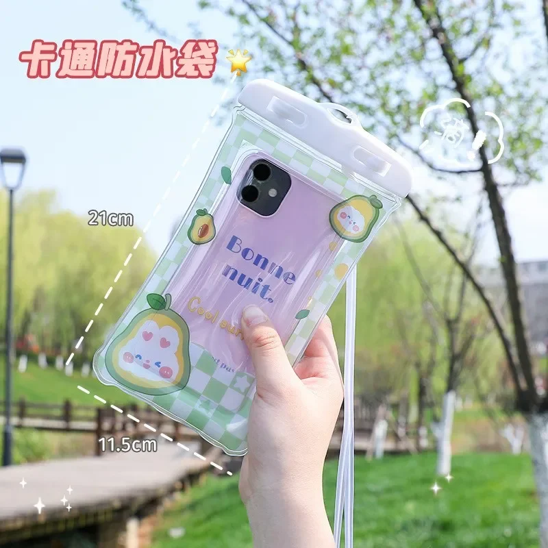 Waterproof Mobile Phone Case Cartoon Rabbit Shockproof Transparent Phone Bag with Strap Lanyard Universal Hanging Phone Cover