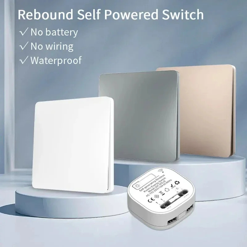 Smart Self Powered Wireless Wall Rebound Switch WiFi+RF433 Frameless Large Panel Without Battery Waterproof Kinetic Energy Lamp