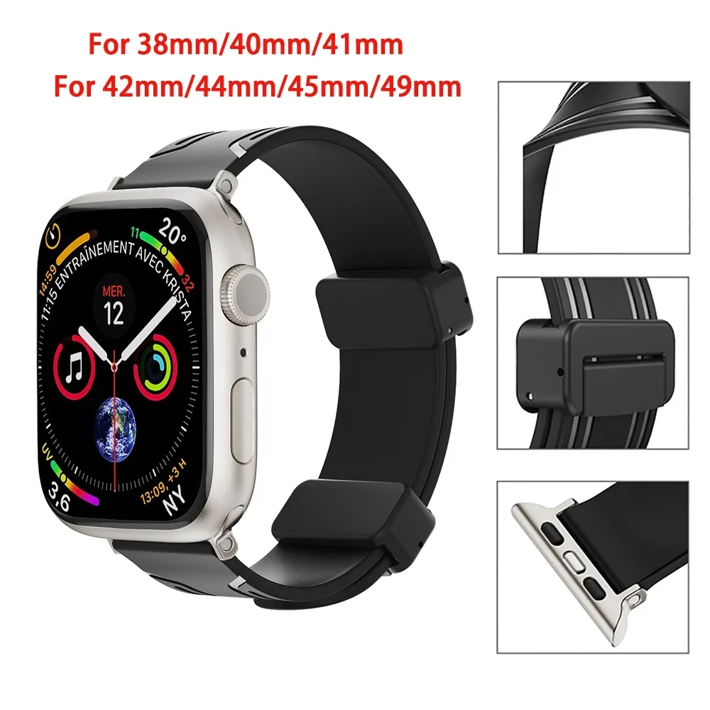 สายซิลิโคนสำหรับ Apple Watch, สายนาฬิกาสำหรับเปลี่ยนสำหรับ Apple Watch 49มม. 45มม. 44มม. 41มม. 40มม. ยืดหยุ่น