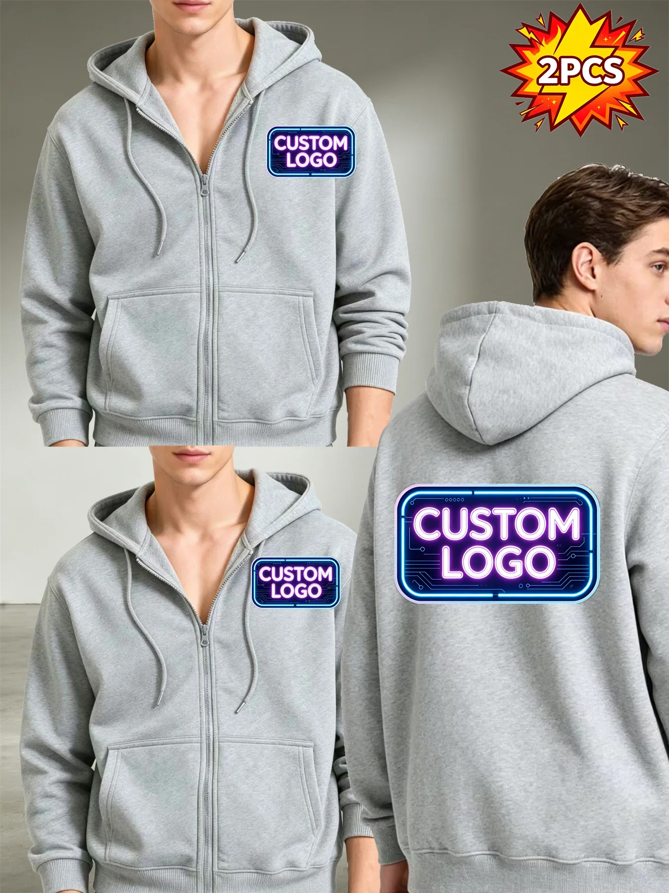 2pcs Hoodie Set - Customizable Logo/Photo/Text, Custom Text Image Logo, Easy And Premium Style! Unisex Fit, Breathable