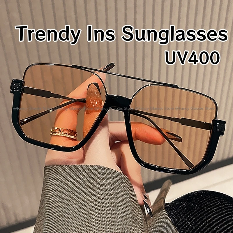 Women Vintage Oversized Sunglasses Fashion Men Square UV400 Shades Eyewear Unisex Trendy Ins Luxury Design Sun Glasses Goggles