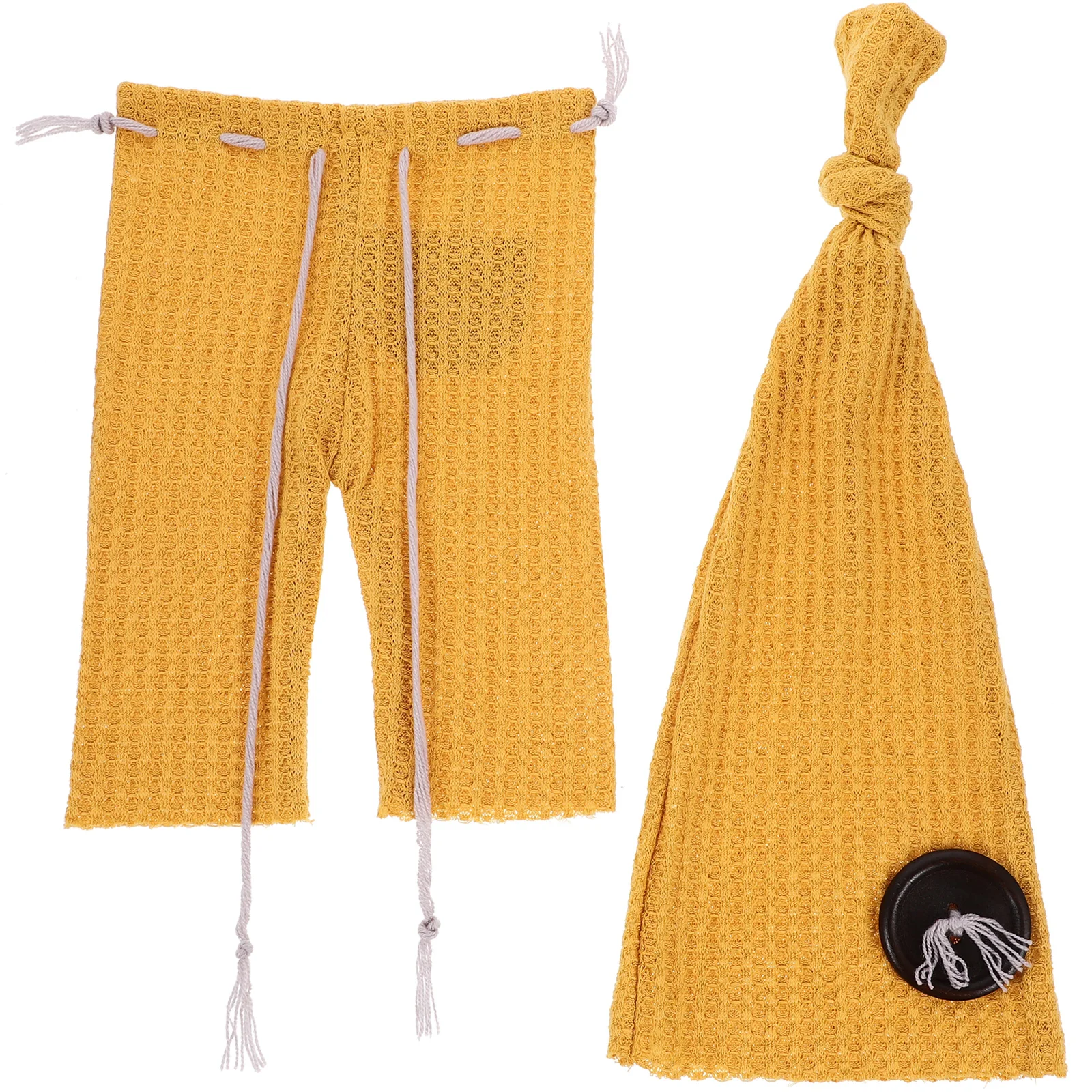 

2PCS Newborn Knitted Pants Hat Set for Photography Soft Cotton Baby Outfit Wooden Button Baby Shoot Props for Boys Girls