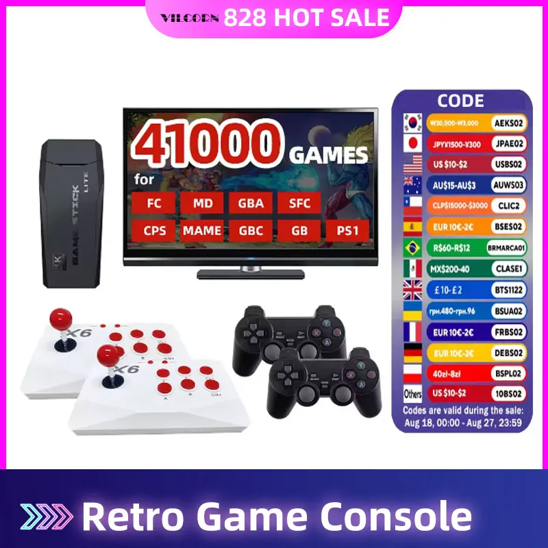 Video Game Console TV HD NEW Game Stick 4K 128 GB Retro Games For PS1/GBA/MAME/SEGA Everdrive Save/Search/Adding
