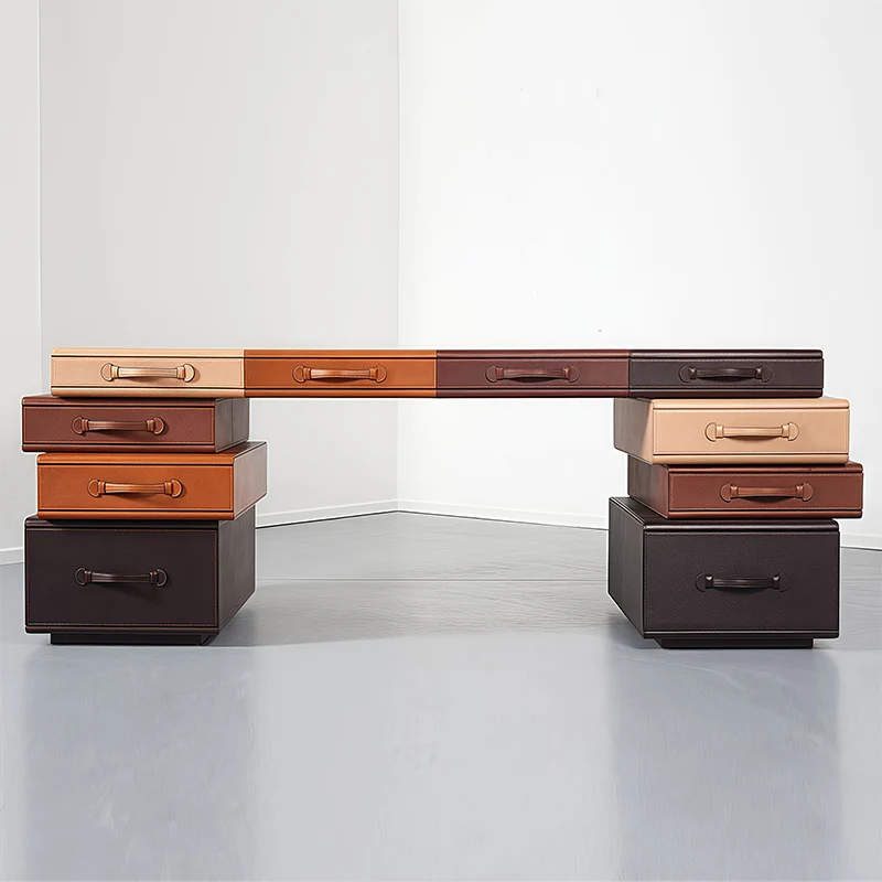 Creative Modern Italian Home Study Desk Durable Solid Wood Computer Desk With Soft Leather Bag Simple Design For Office Use
