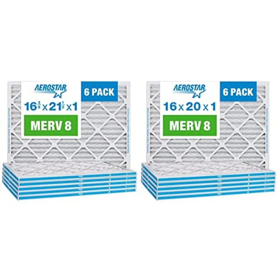 

Комплект из 6 плиссированных воздушных фильтров MERV 8: 16x3/8x21 1/2 дюйма и 16x20x1 дюйм