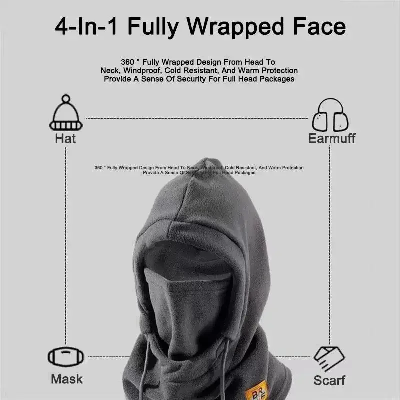 4 in 1 Winter Balaclava Knit Hood Windproof Mask with Drawstring Motorcycle Riding Headgea Warm Knitted Cap Cold Weather view 3