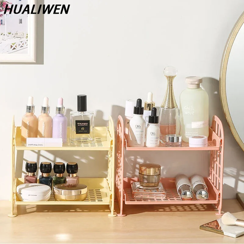 Student dormitory high-end storage rack with large capacity double-layer cosmetics and lipstick storage rack