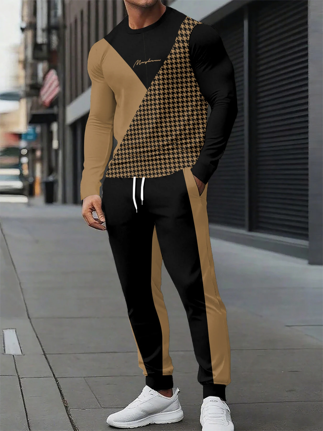 

Men Clothes Set Fashion Long Sleeved T Shirt+Trousers Casual Tracksuit 2 Piece Suit Spring Male Sportswear Streetwear Oversized