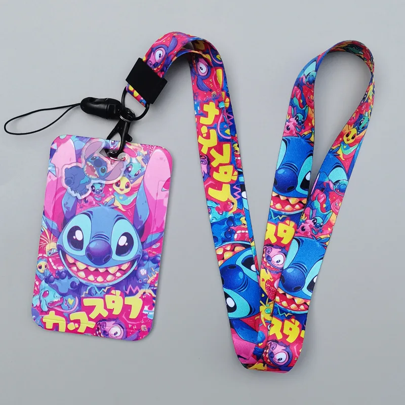 Kawaii Disney Stitch Long Rope Card Holder ID Set Student Card Subway Bus Card Set Work Access Card Cute Girl Gift