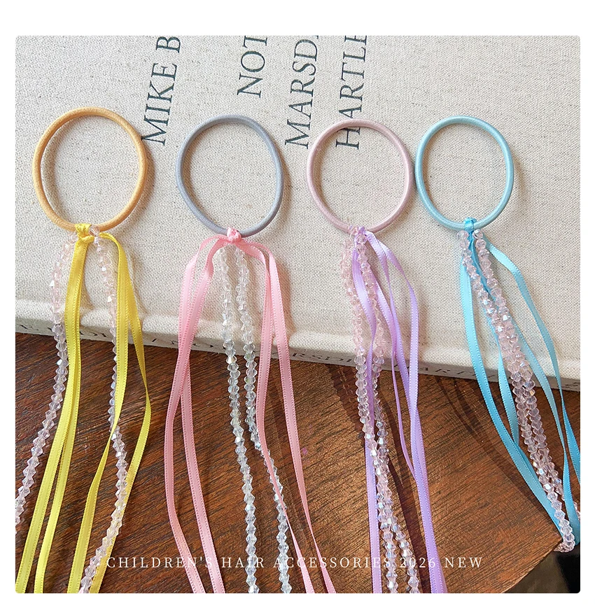 2026 Neue Koreanische Fairycore Lange Quasten-Haargummis mit Kristallperlen, Hochelastisch, Schonend für Haare, für Babymädchen und Kleinkinder, Geschenk – Detail 4
