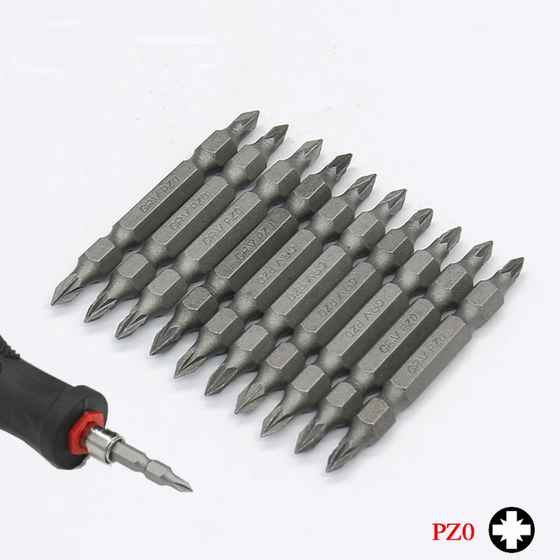 Pozidriv PZ0 PZ1 PZ2 PZ3 Bit Set Chrome Vanadium Steel 65mm Long 1/4 inch 6.35mm Hex Shank Double Ended Screwdriver Bits