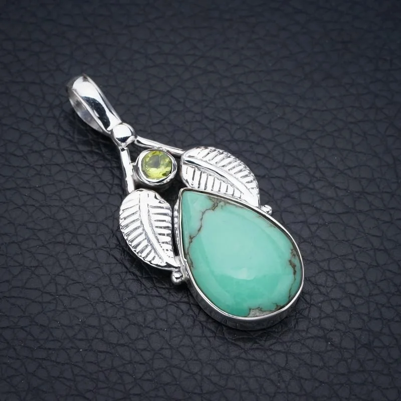 

StarGems Turquoise Peridot LeafHandmade 925 Sterling Silver Pendant 1.75" F4614