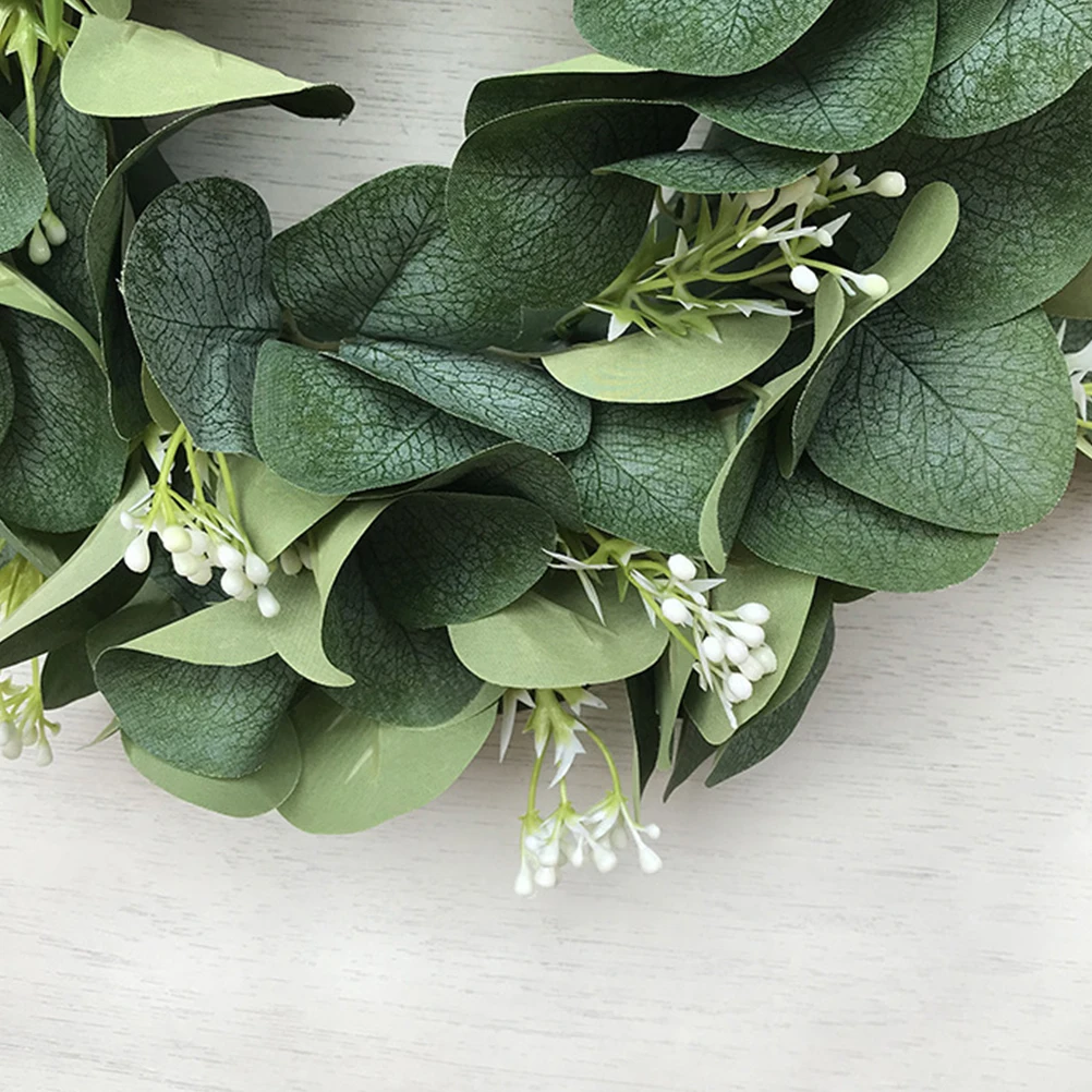 

1pc Simulated Eucalyptus Leaf Wreath Artificial Green Plant Garland Wall Hanging Decoration Shop Window Door Home Photo Prop