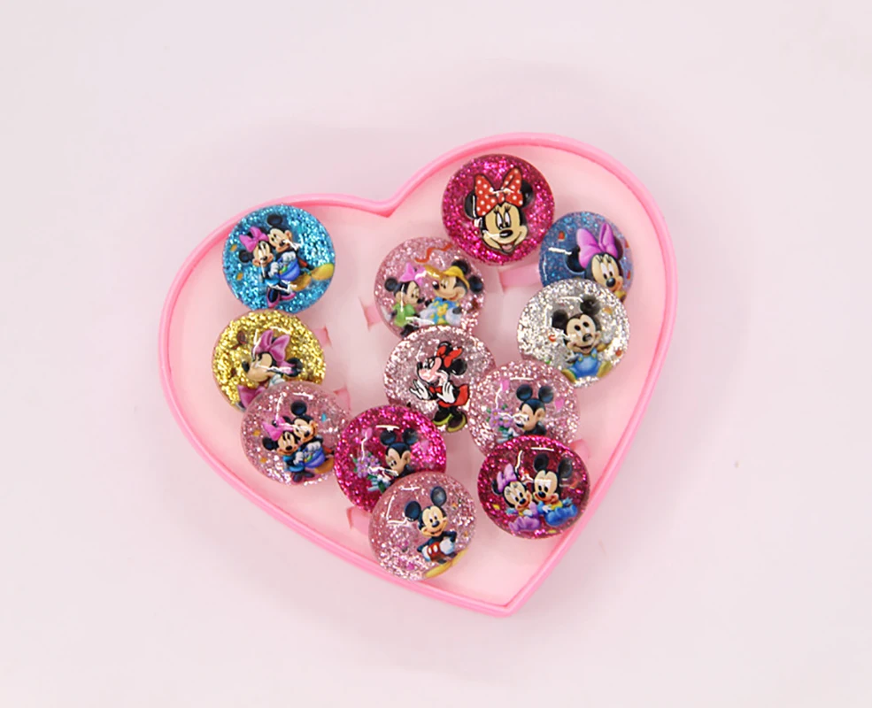 12Pcs Frozen Princess Ring Set Elsa Anna Princess Toy Ring Girls Cartoon Gemstone Ring Set Jewelry Kids Birthday Gift