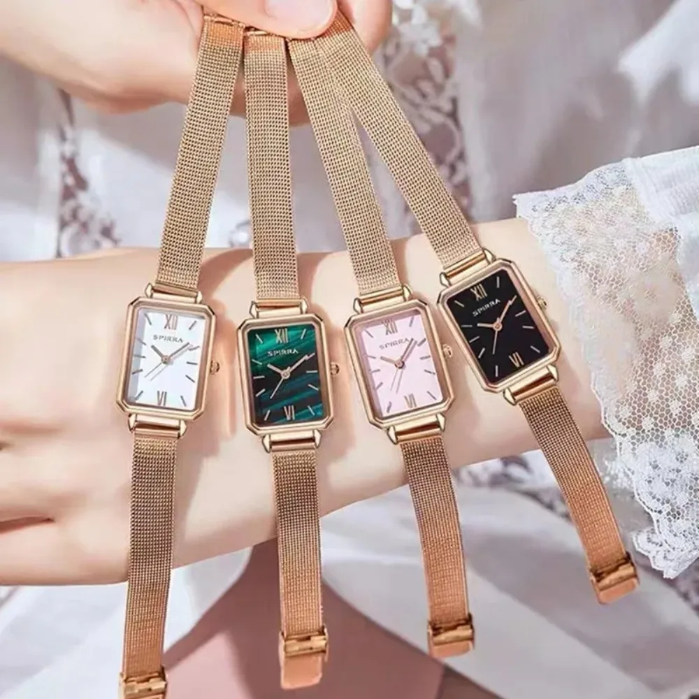 Ladies Quartz Watch 2pcs Set Women Watches Square Green Bracelet Simple Rose Gold Mesh Women Watches No Box Reloj Para Mujer 시계