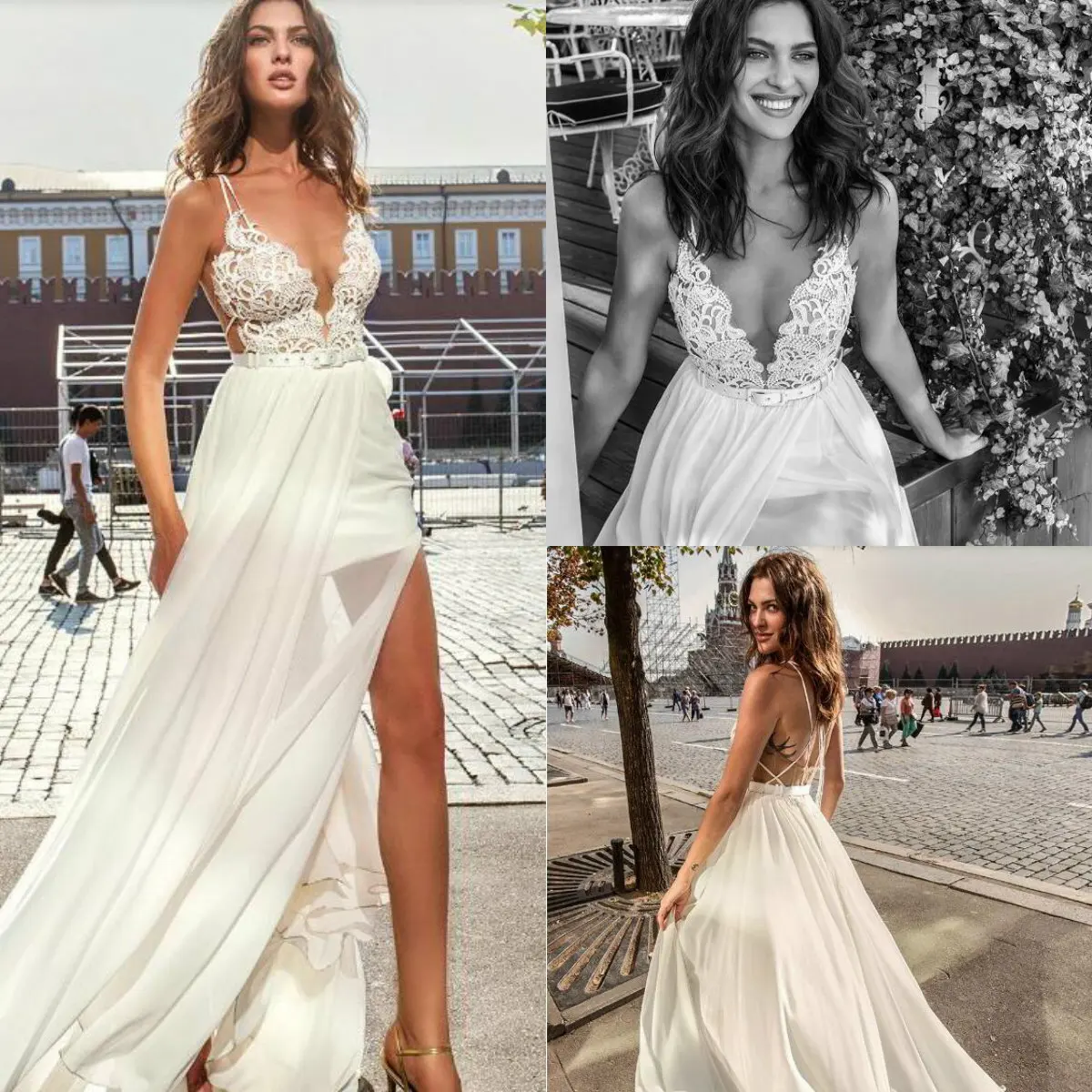 

Papilio Boho платья на тонких бретельках с кружевной аппликацией, свадебные платья с открытой спиной, халат De Marie, летнее пляжное свадебное платье с разрезом по бокам
