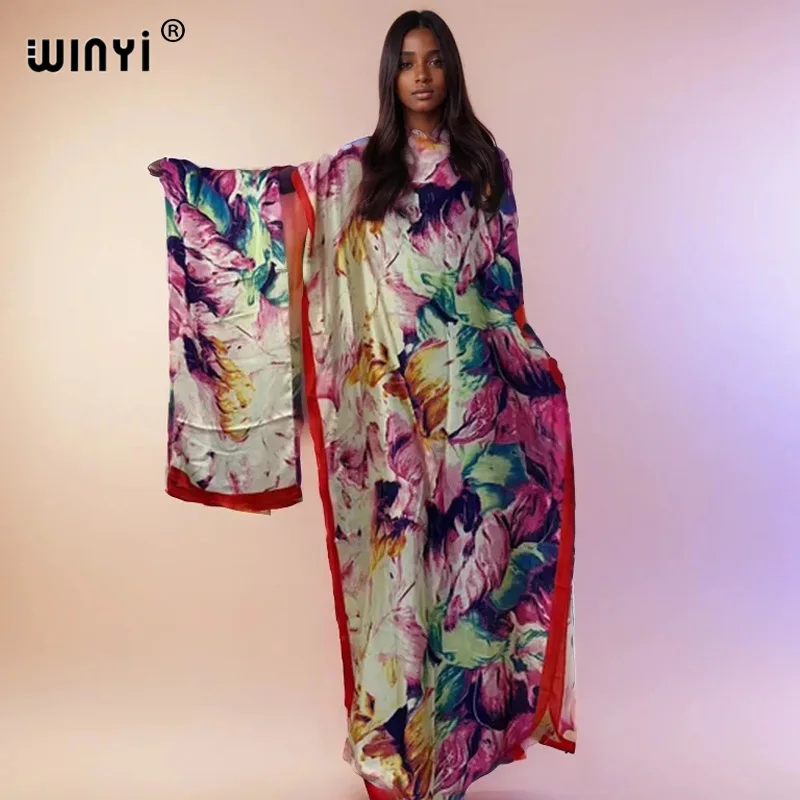 

WINYI african dresses for woman maxi dress With A Hijab kaftan Floral Print Crew Neck Kaftan Abaya Holiday Bohemian party dress