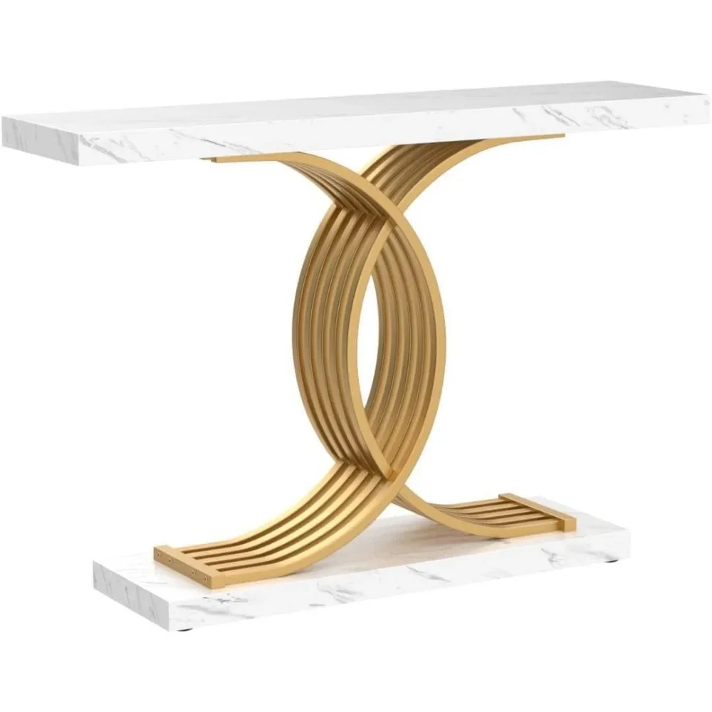 Gold Entryway Table, Modern 39” Console/Accent Table with Geometric Metal Legs, Foyer Table for Entrance  Table Basse