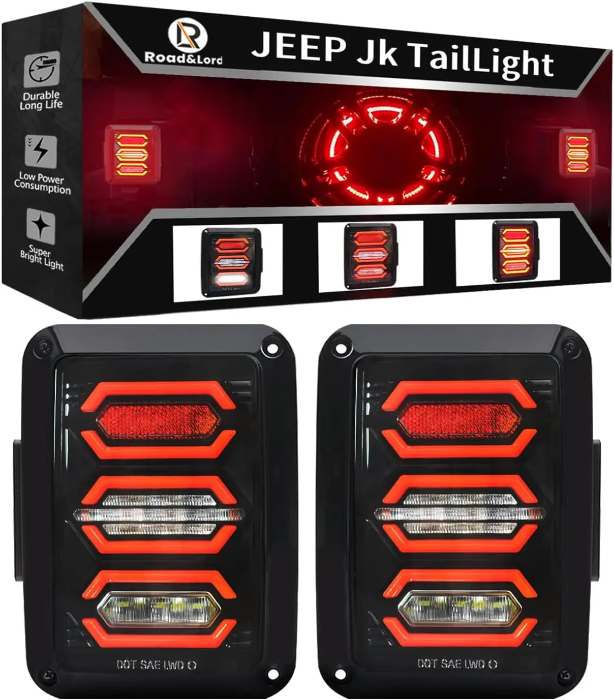

Wrangler JK Tail Lights LED, 2007-2018, Brake/Reverse, DRL, Black Clear Lens
