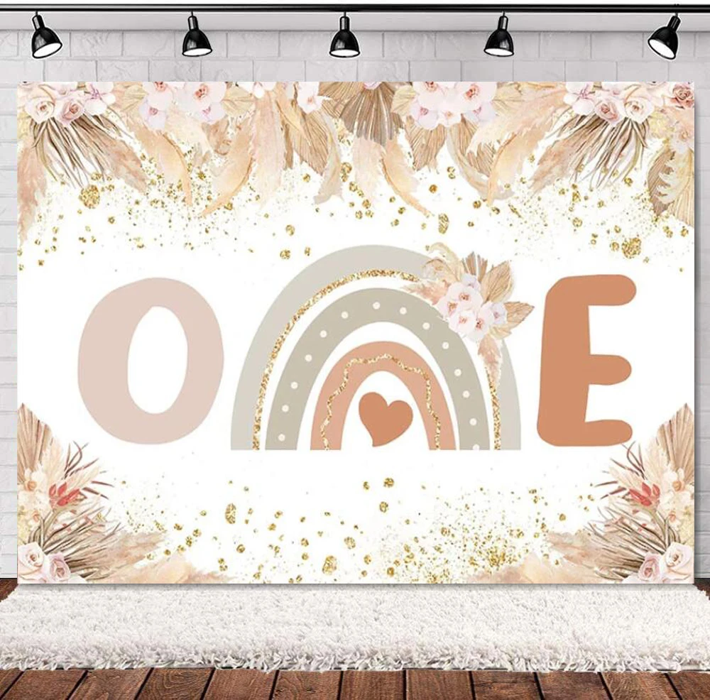 

Photography Backdrop Bohemian Rainbow Willow Boho 1st Birthday Party Decoration First One Cake Smash Background Banner Poster