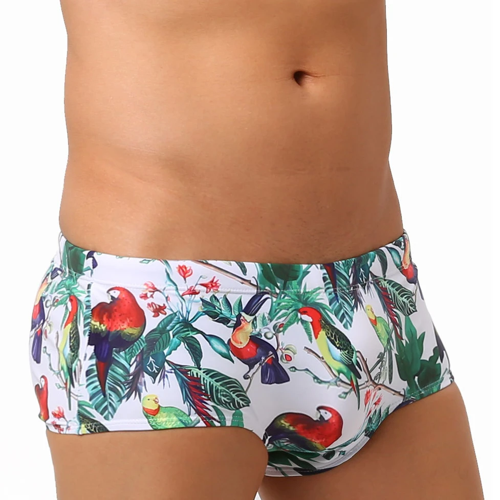 2024 Fashion Bird Print Swimwear Men Swimming Trunks Sexy UXH Push Up Pad Swimsuit Mens Swim Briefs Men\'s Bathing Suit Beachwear