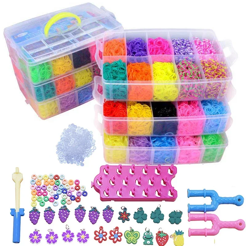 DIY Handmade Rubber Bands Loom Weaving Tool Box Bracelet Kit Toys for Children Knitting Elastic Art Crafts Beaded Toys Girls