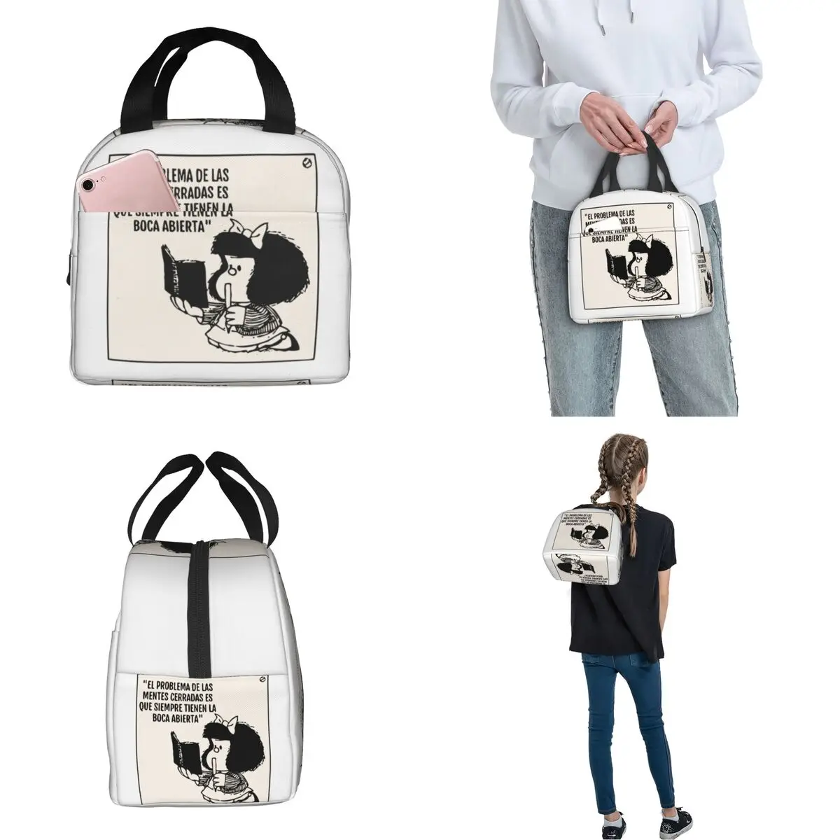 Mafalda-Sac à Déjeuner Isotherme de Dessin Animé Kawaii, Fourre-Tout Thermique, Réutilisable et Étanche, Boîte Alimentaire, Bureau et Extérieur