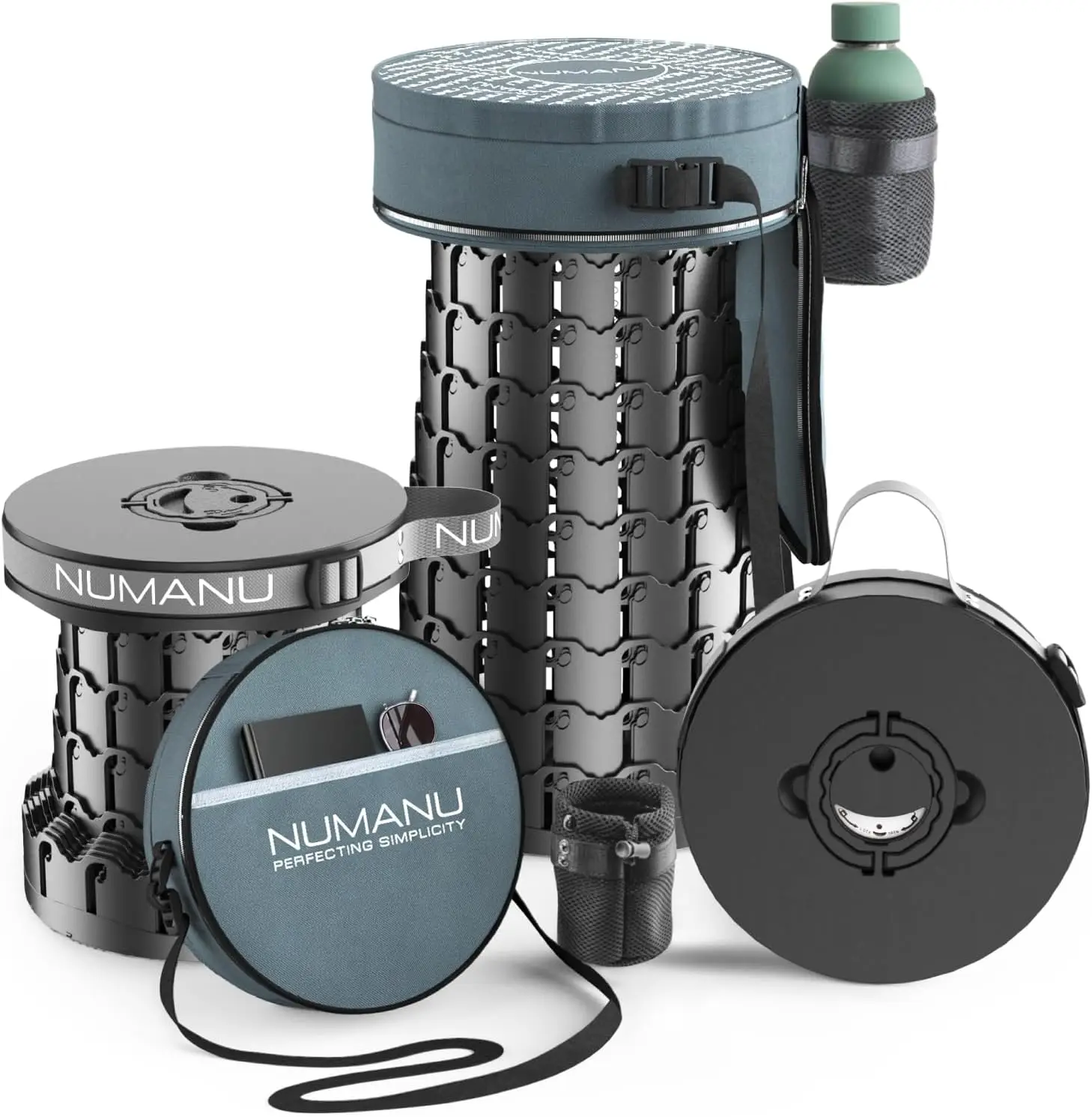 

Large Adjustable Collapsible Stool with Cushioned Bag, Height 2.7-19.7", Supports 1000lbs for Camping Travel