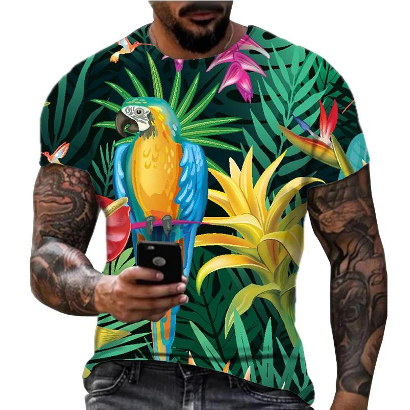 2024 Summer New Men's T-shirt Trend Personalized Rainforest Pattern Leisure Fashion Digital Printing Versatile Short Sleeve