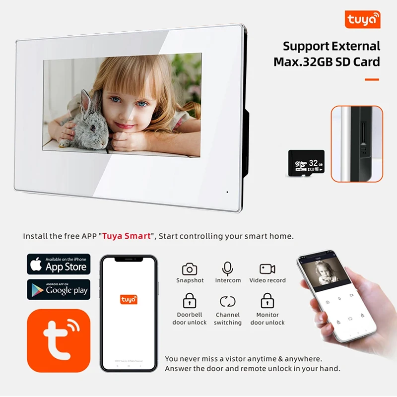 Jeatone-sistema de alarma inalámbrico para el hogar, intercomunicador para puerta, teléfono, timbre para la noche, Ojo de detección automática, 7