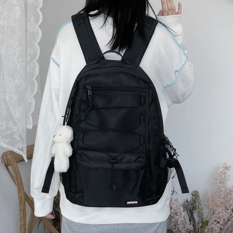 Korean Ins Preppy Solid Simple Backpack High-capacity Casual Travel Schoolbag Y2k All Match Women Vintage Backpacks for Students