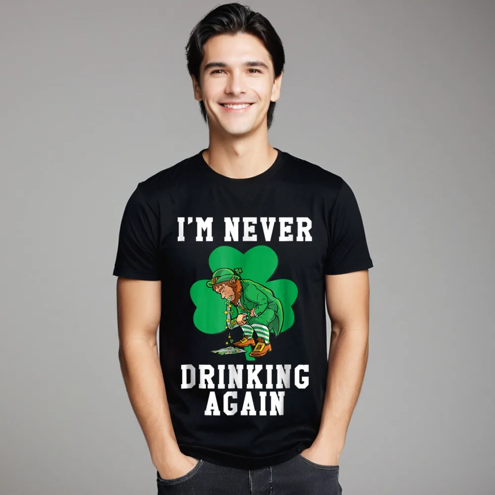 Im Never Drinking Again Puking Man Latest Tops Tees O-Neck NEW YEAR DAY Combed cotton T Shirts Slogan Short Sleeve T-shirts