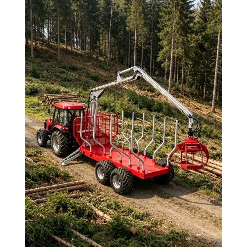 Hot Sale Hydraulic High Quality Timber Log Trailer Crane Dump Loader with Grapple Boom Remolque Forestry Trailer for Sale
