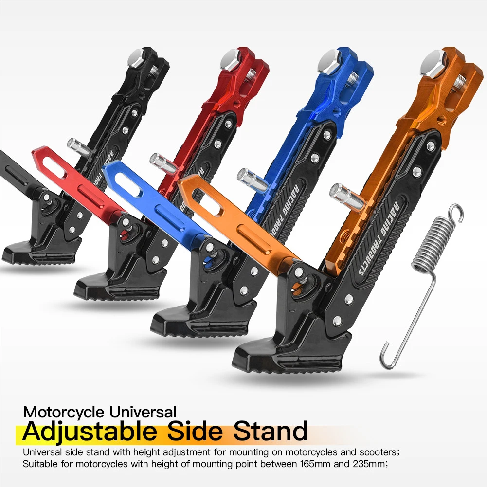 Universal Motorcycle Kickstand CNC Aluminum Alloy Adjustable Tripod Holder Foot Side Support Stand Parking Kickstand For Scooter