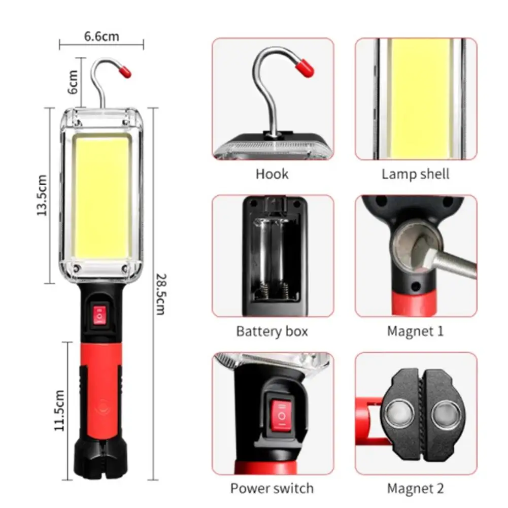 강력한 휴대용 LED 작업등, 방수 USB 충전식 Cob 손전등, 캠핑 랜턴, 후크 포함, 700lm